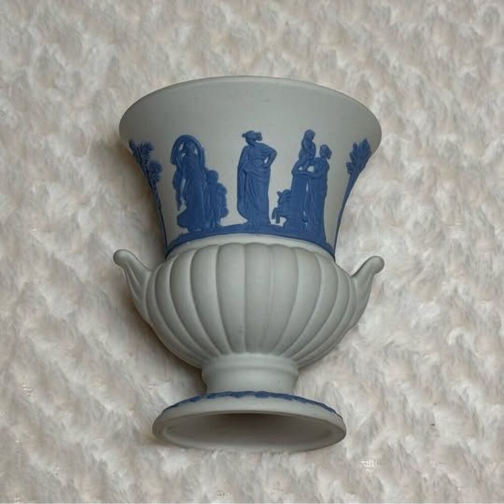 Vintage Wedgwood-Style Jasperware Blue and White Urn Vase